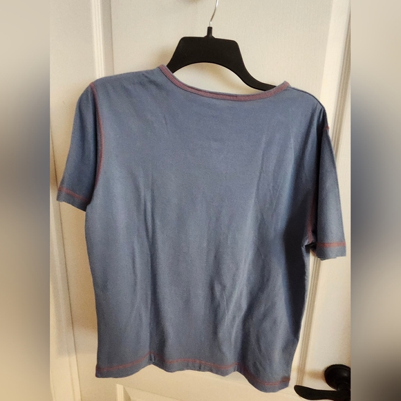 New Vintage Blue Embroidered Cotton Short Sleeve Top - Picture 2 of 7